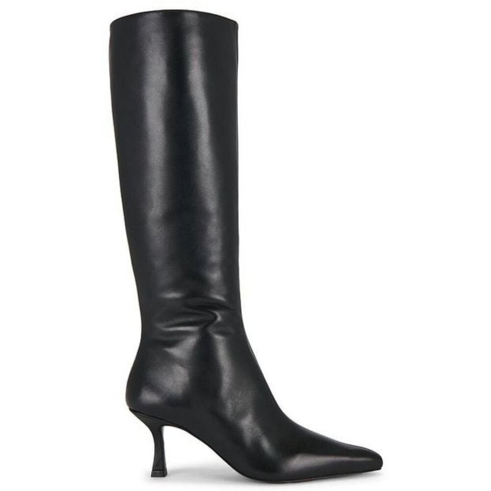 RAYE Solene Boot in Black leather knee high kitten heel boots